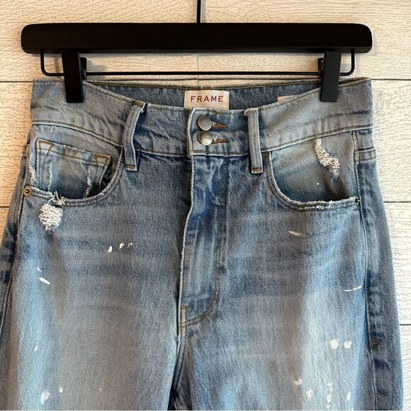 FRAME Denim Le Sylvie Kick Boot Distressed Paint Splatter Stunt Jean Size 27 - Picture 4 of 10